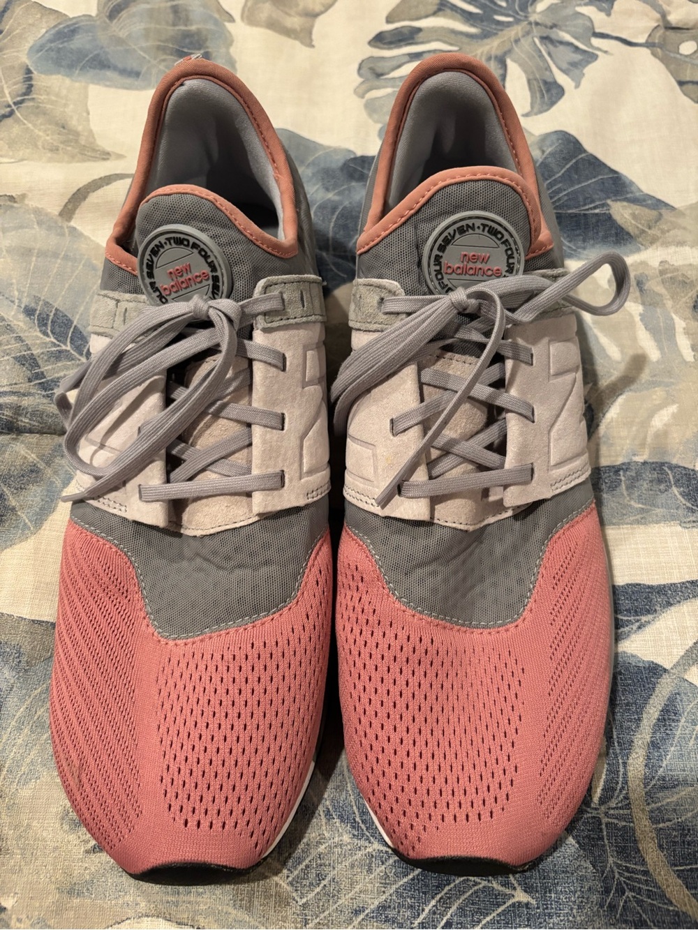 New Balance Mens Coral Pink and Light Gray Sneakers